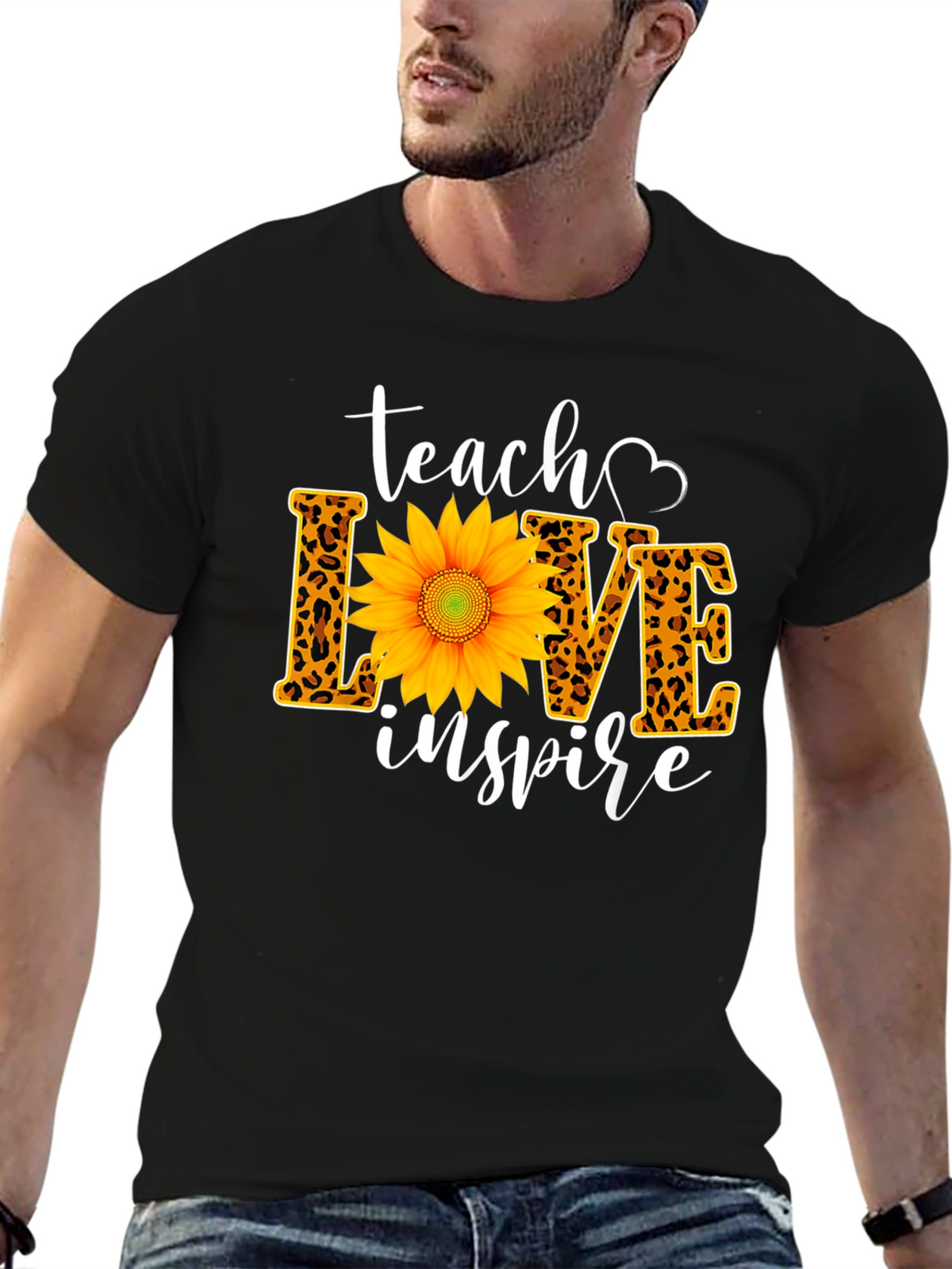 Teach Love Inspire Sunflower Leopard Print Tee
