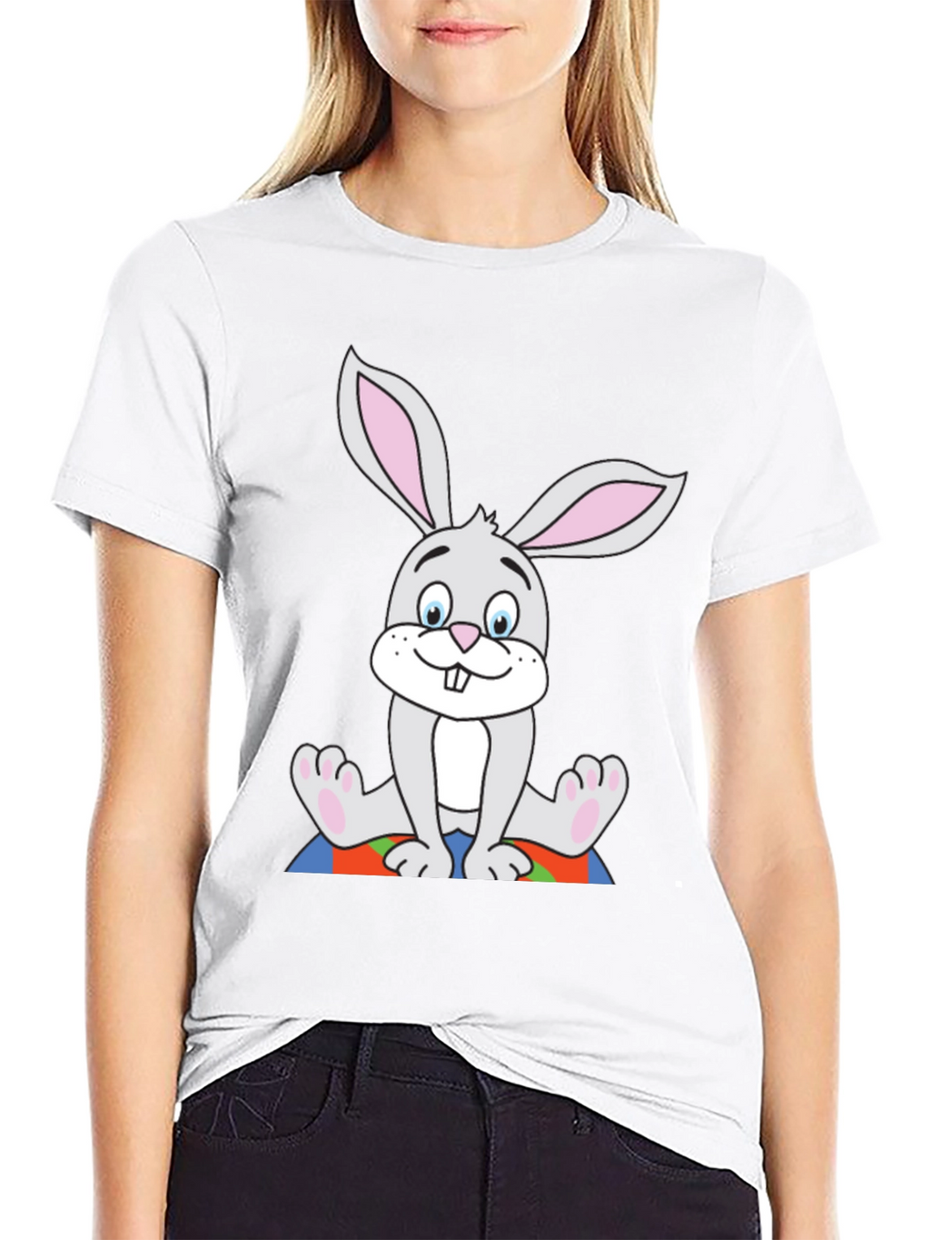 Cartoon Bunny Black T-Shirt