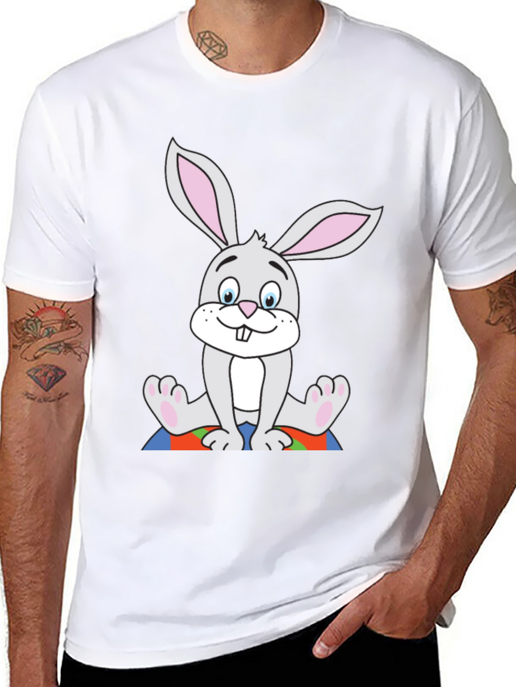 Cartoon Bunny Black T-Shirt