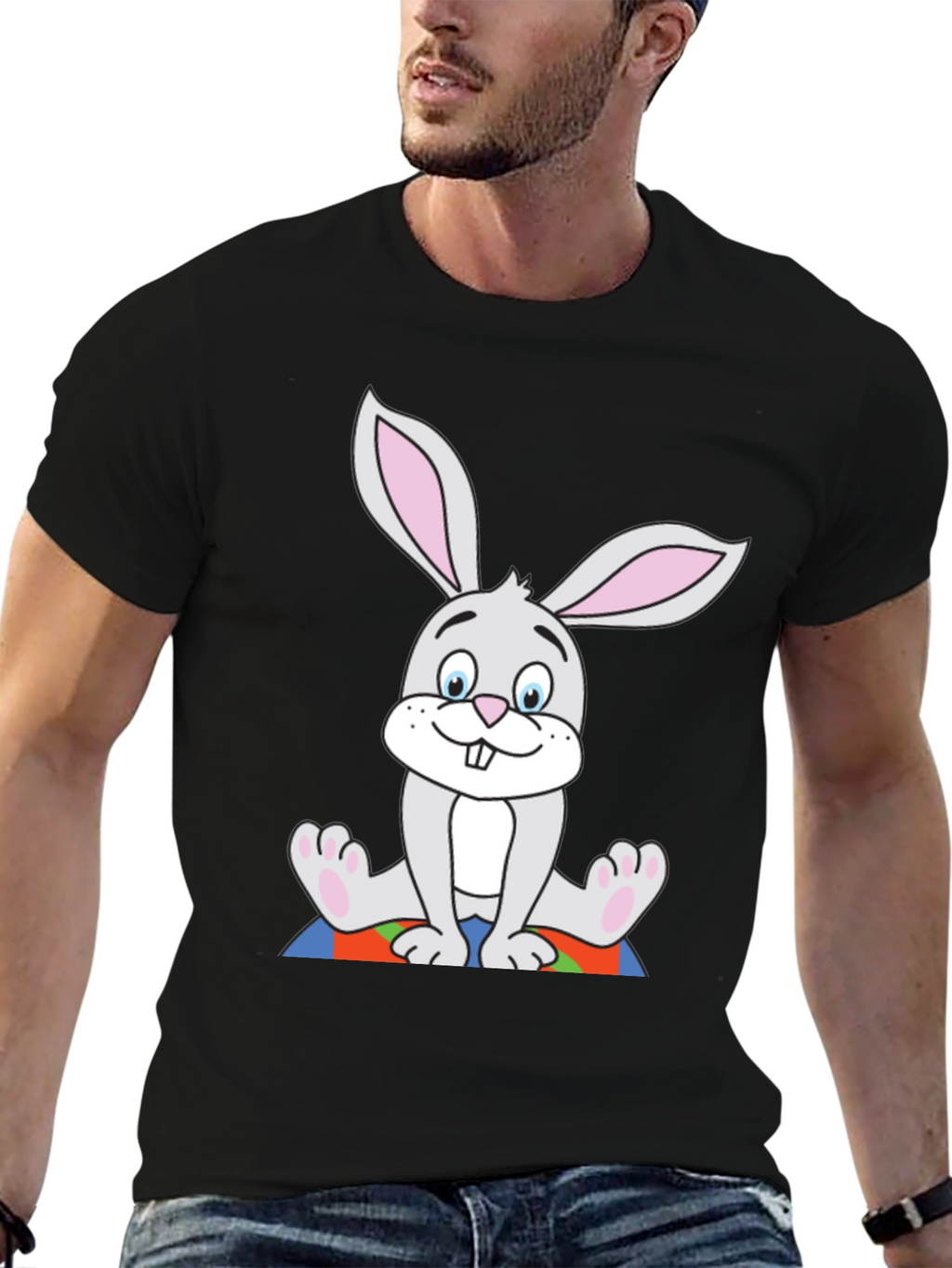 Cartoon Bunny Black T-Shirt