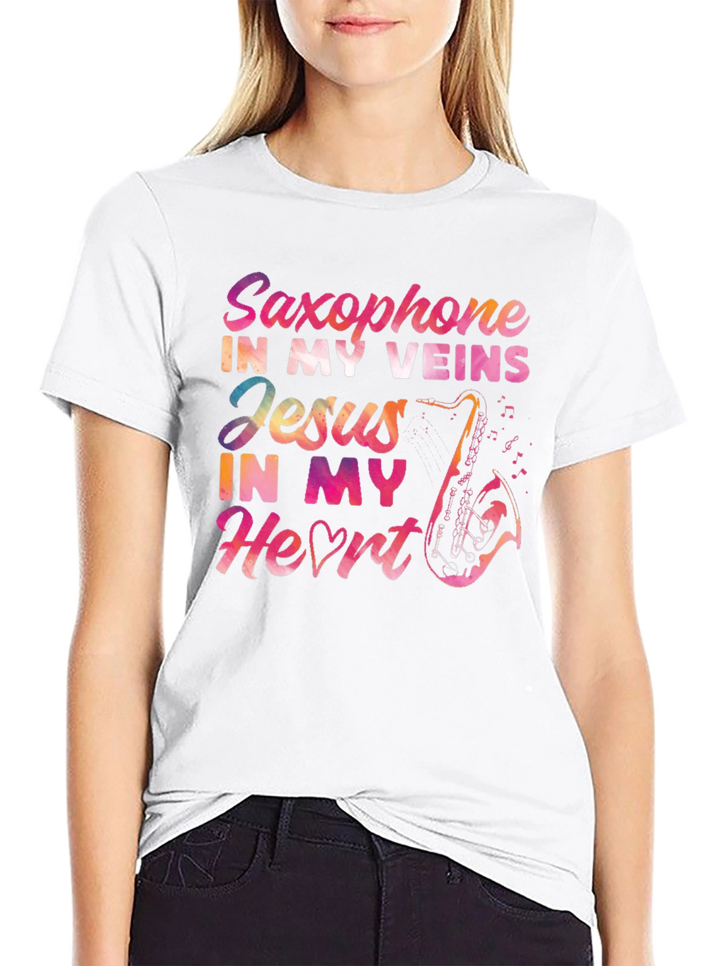 Saxophone Jesus Heart T-Shirt - Musical Faith Tee