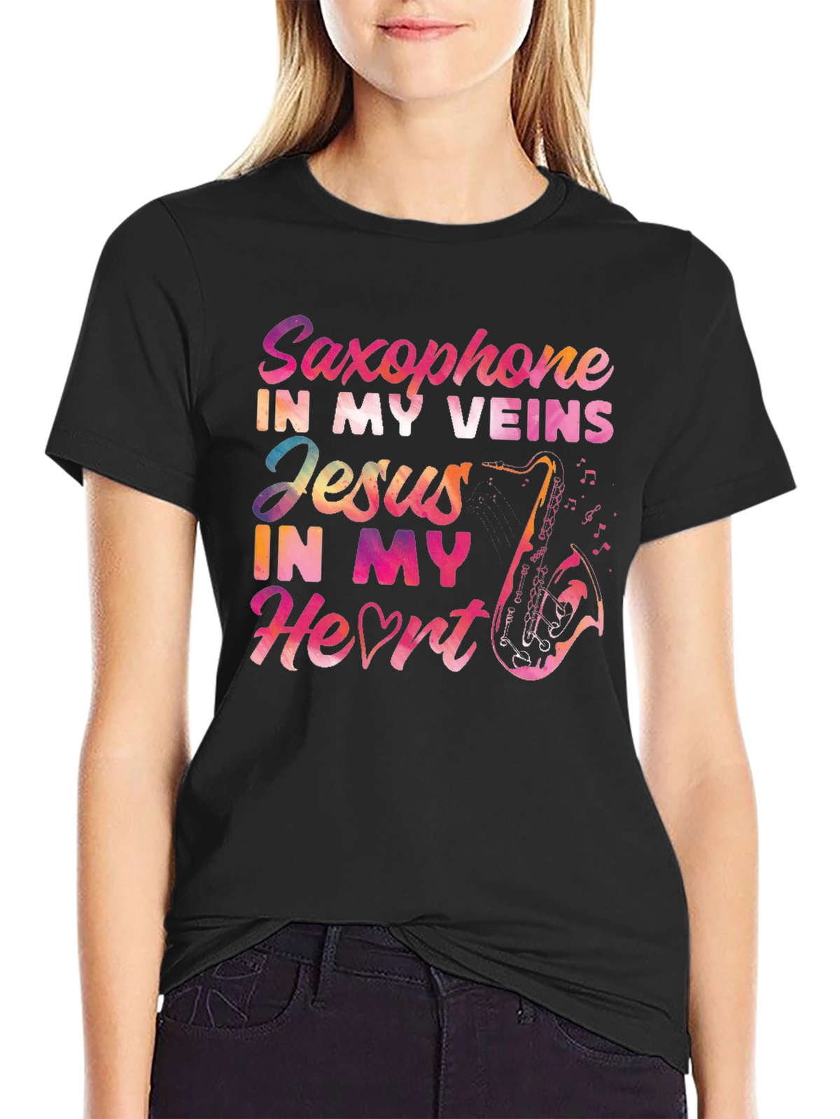 Saxophone Jesus Heart T-Shirt - Musical Faith Tee