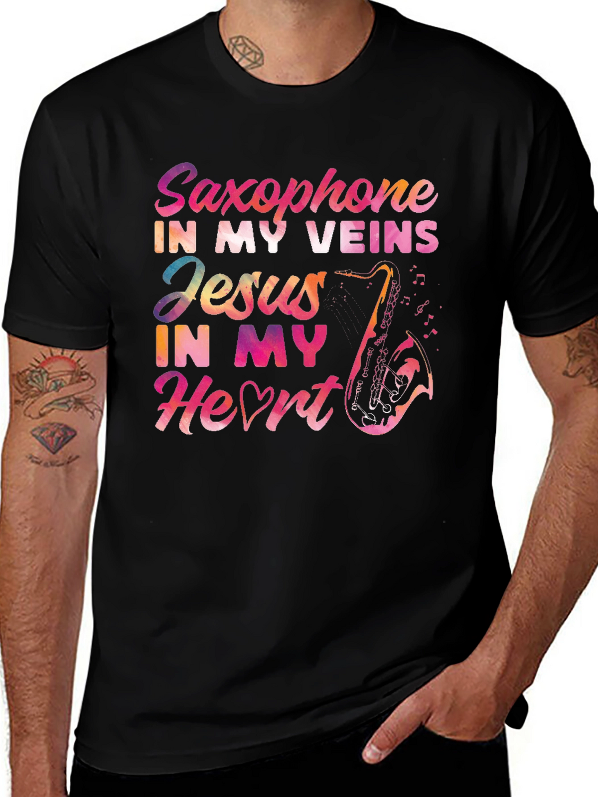 Saxophone Jesus Heart T-Shirt - Musical Faith Tee