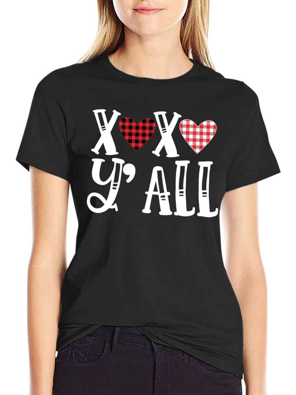XOXO Yall Heart Plaid Graphic Tee