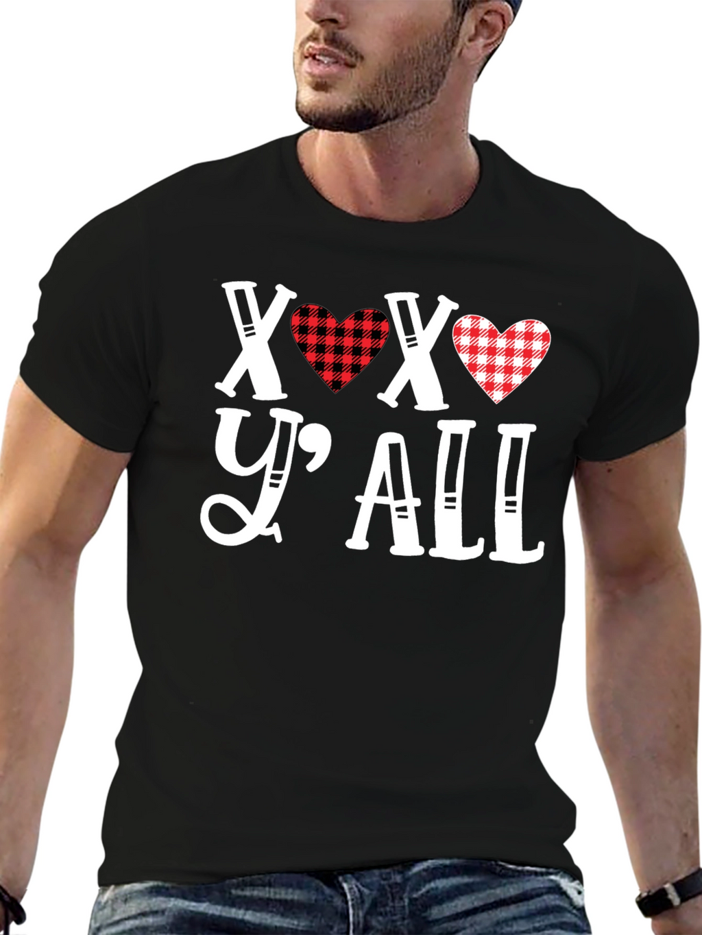 XOXO Yall Heart Plaid Graphic Tee