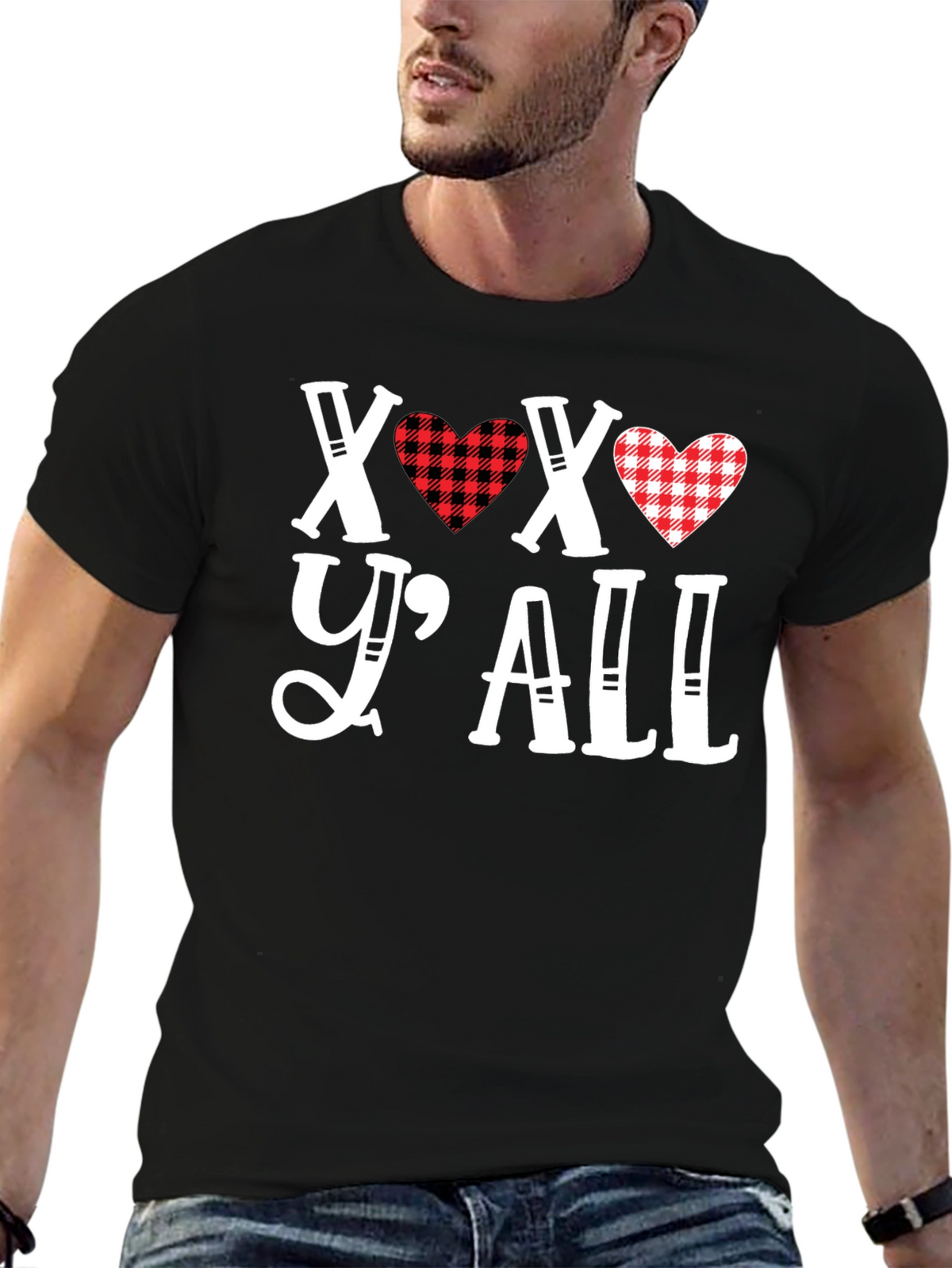 XOXO Yall Heart Plaid Graphic Tee