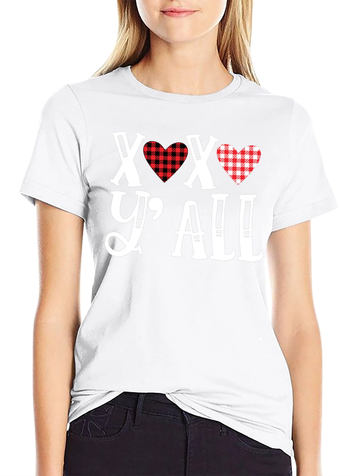 XOXO Yall Heart Plaid Graphic Tee