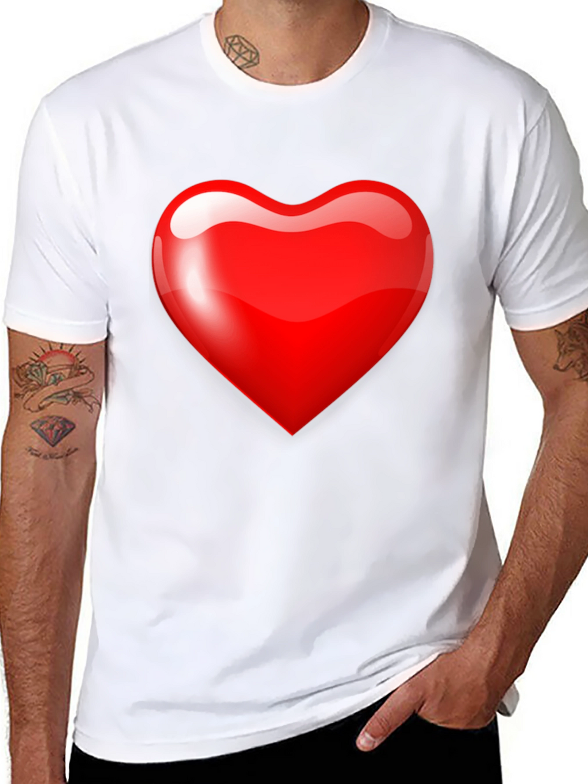 Mens Black T-Shirt with Bold Red Heart Graphic