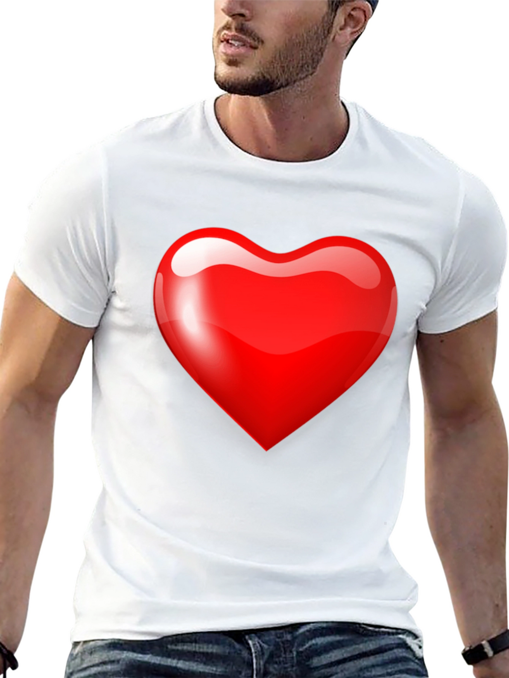 Mens Black T-Shirt with Bold Red Heart Graphic