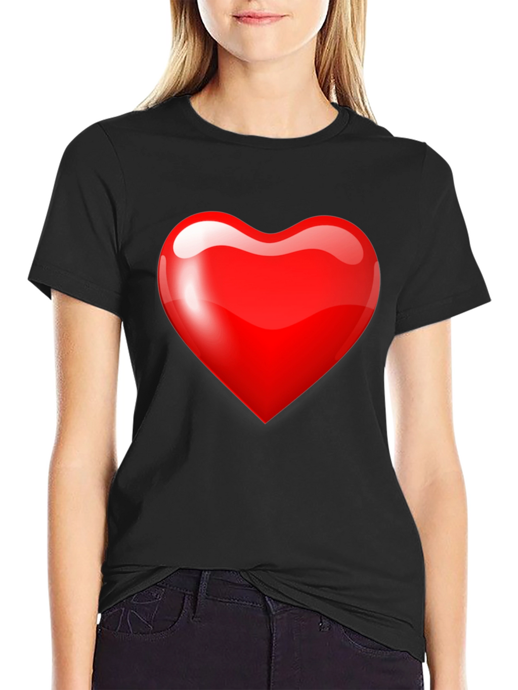Mens Black T-Shirt with Bold Red Heart Graphic