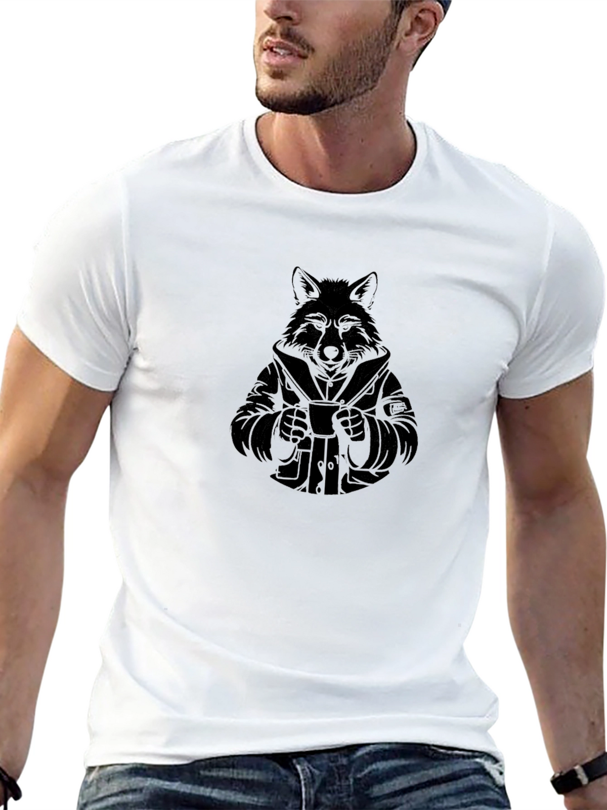 Stylish Black T-Shirt with Wolf Design