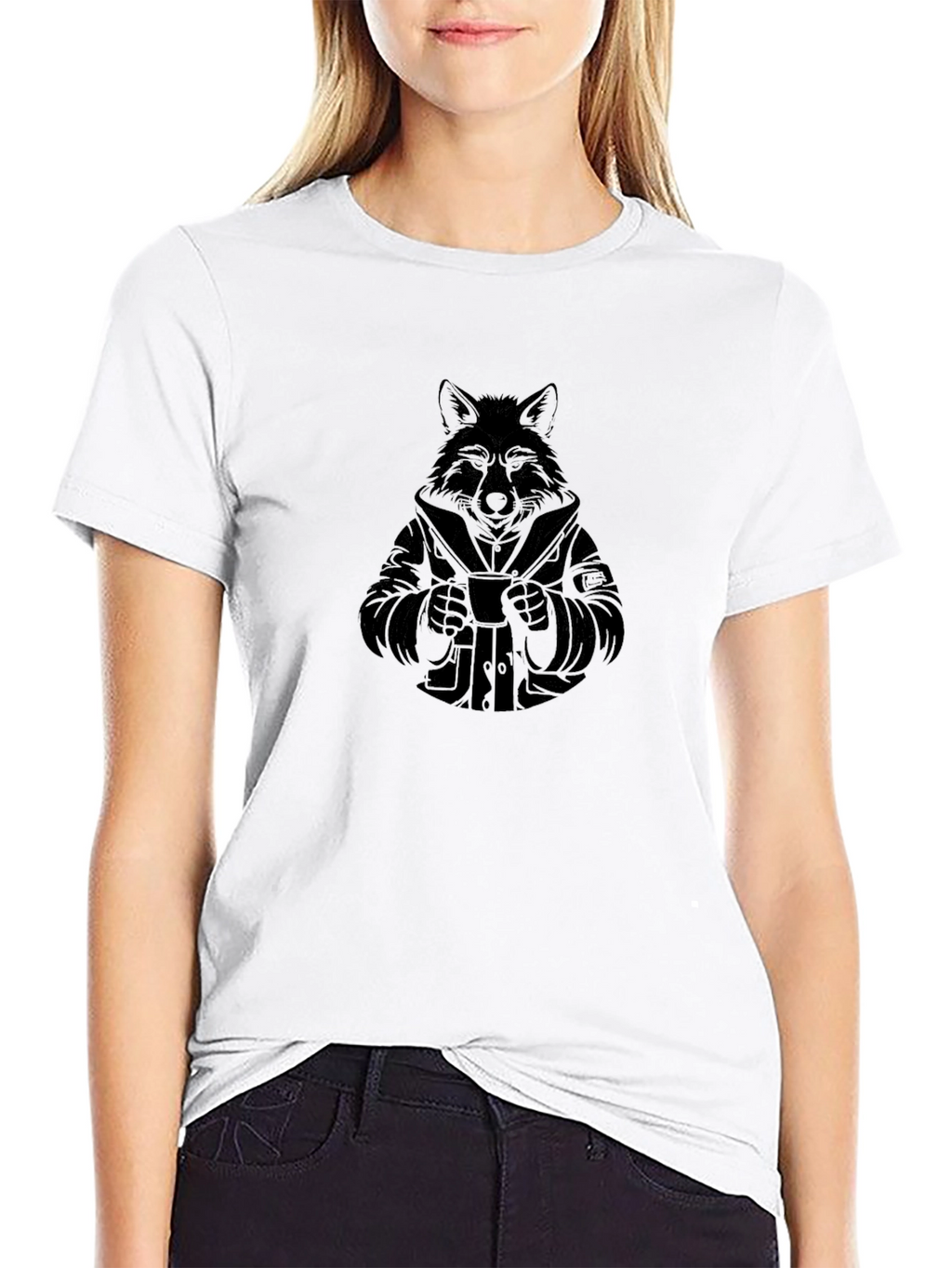 Stylish Black T-Shirt with Wolf Design