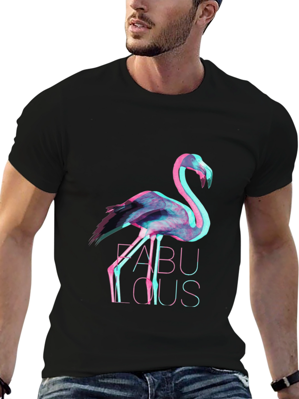 Mens Black Flamingo Fabulous Graphic Tee