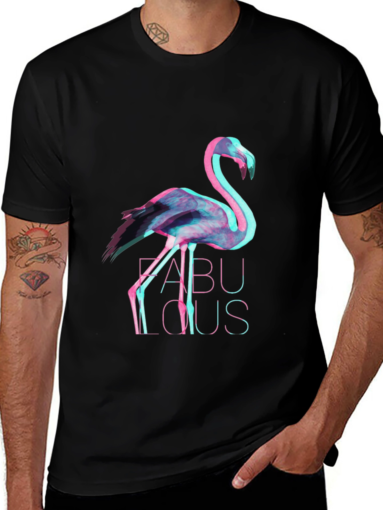 Mens Black Flamingo Fabulous Graphic Tee