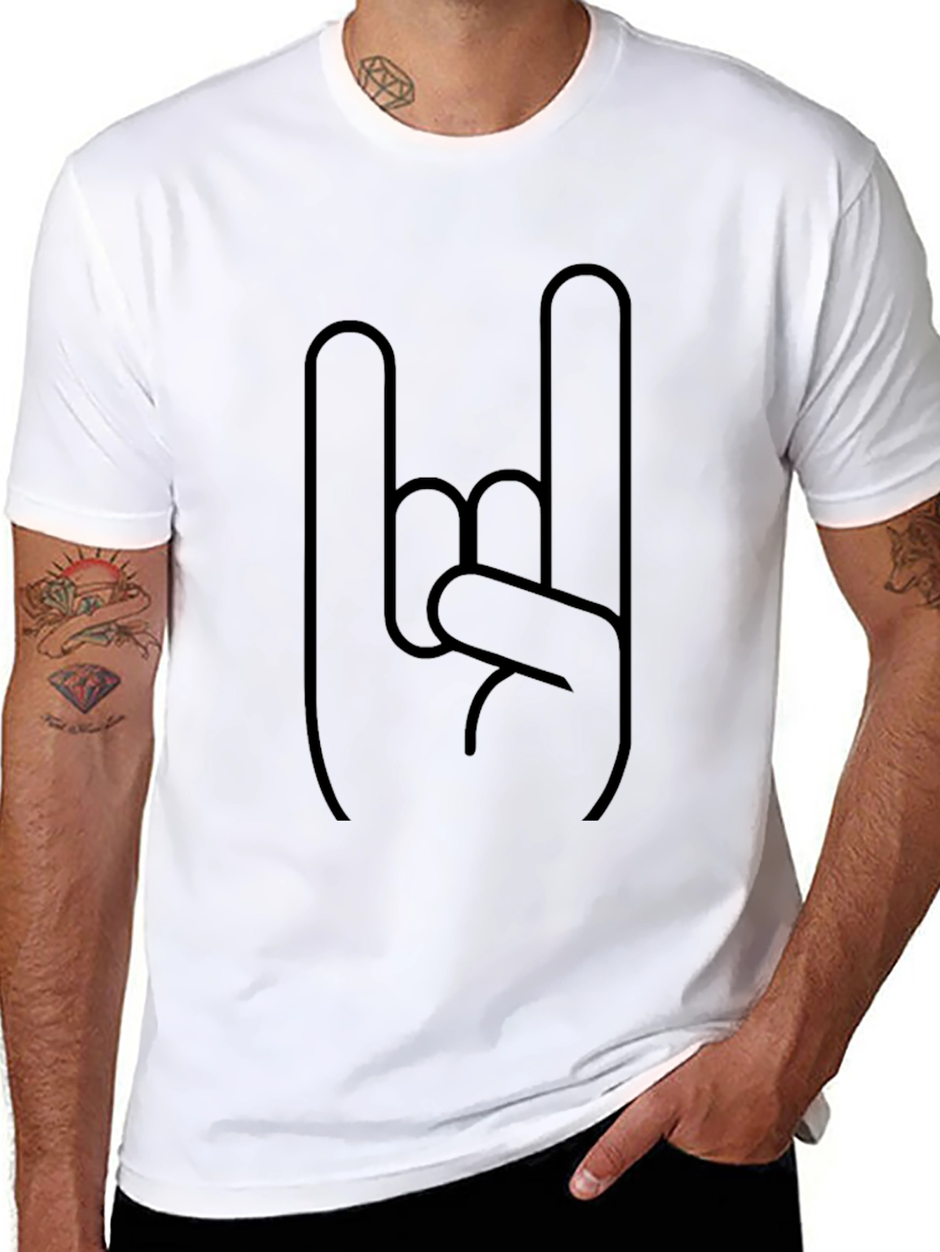 Rock On Gesture Graphic Black T-Shirt