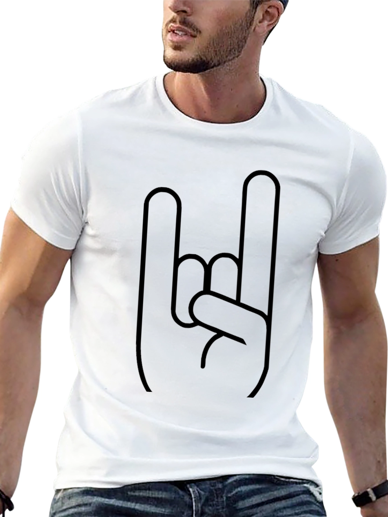 Rock On Gesture Graphic Black T-Shirt