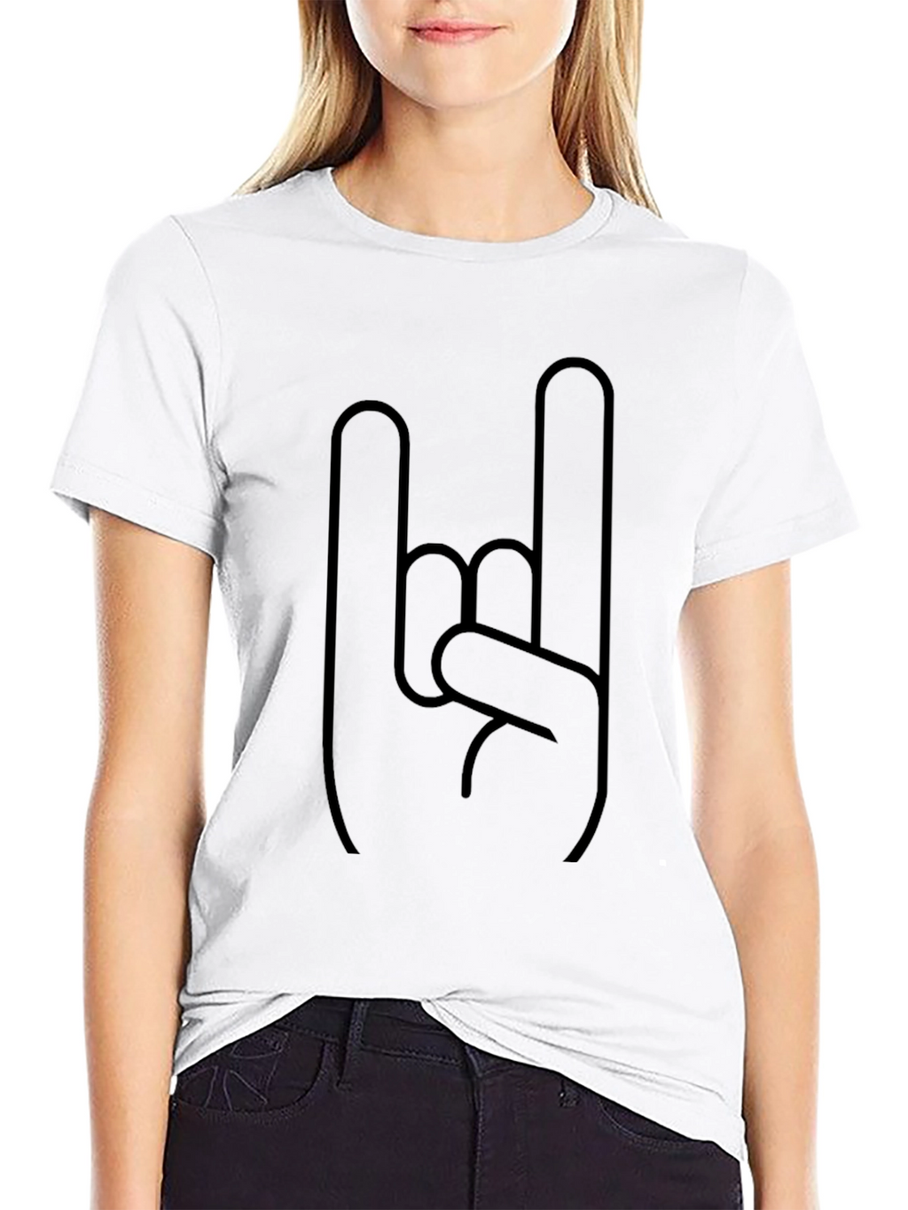 Rock On Gesture Graphic Black T-Shirt