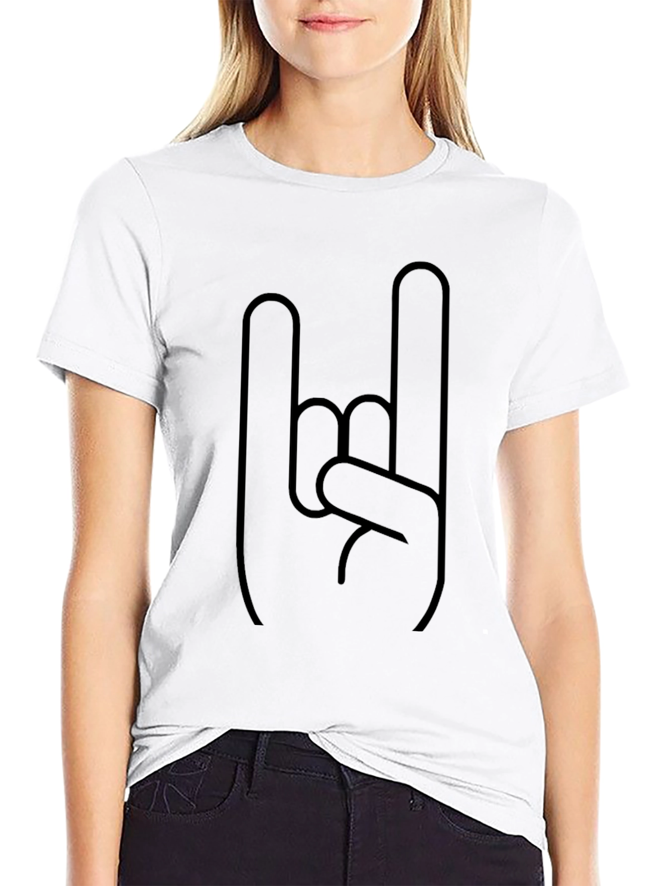 Rock On Gesture Graphic Black T-Shirt