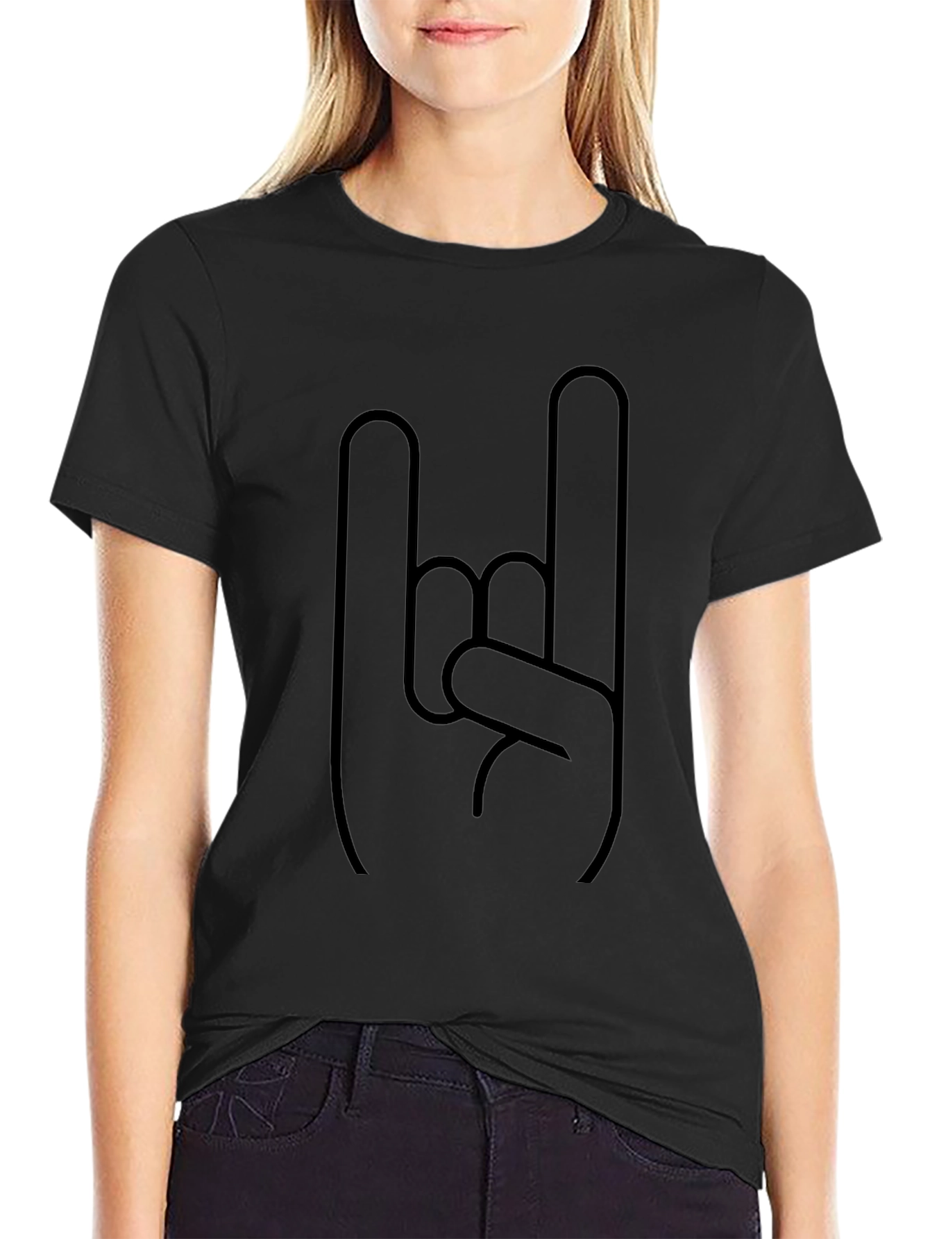 Rock On Gesture Graphic Black T-Shirt
