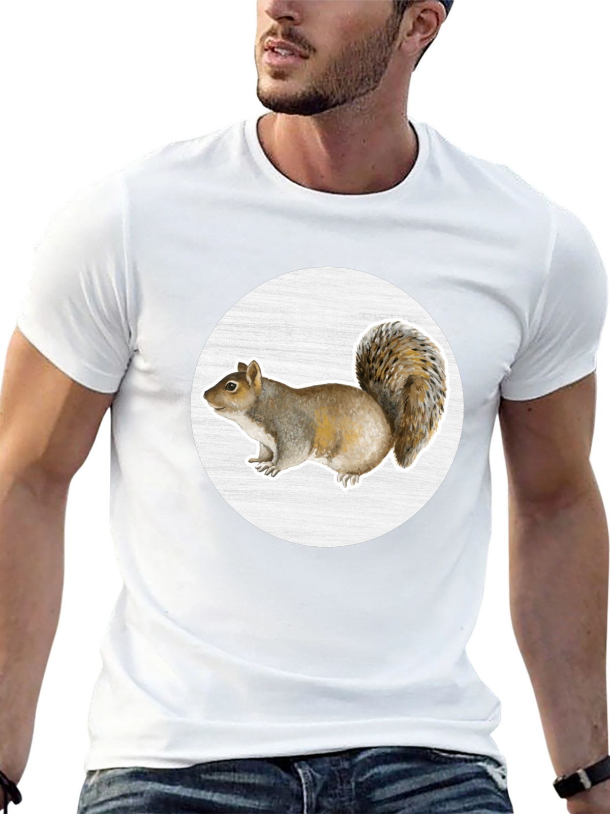 Squirrel Graphic Print Crew Neck T-Shirt