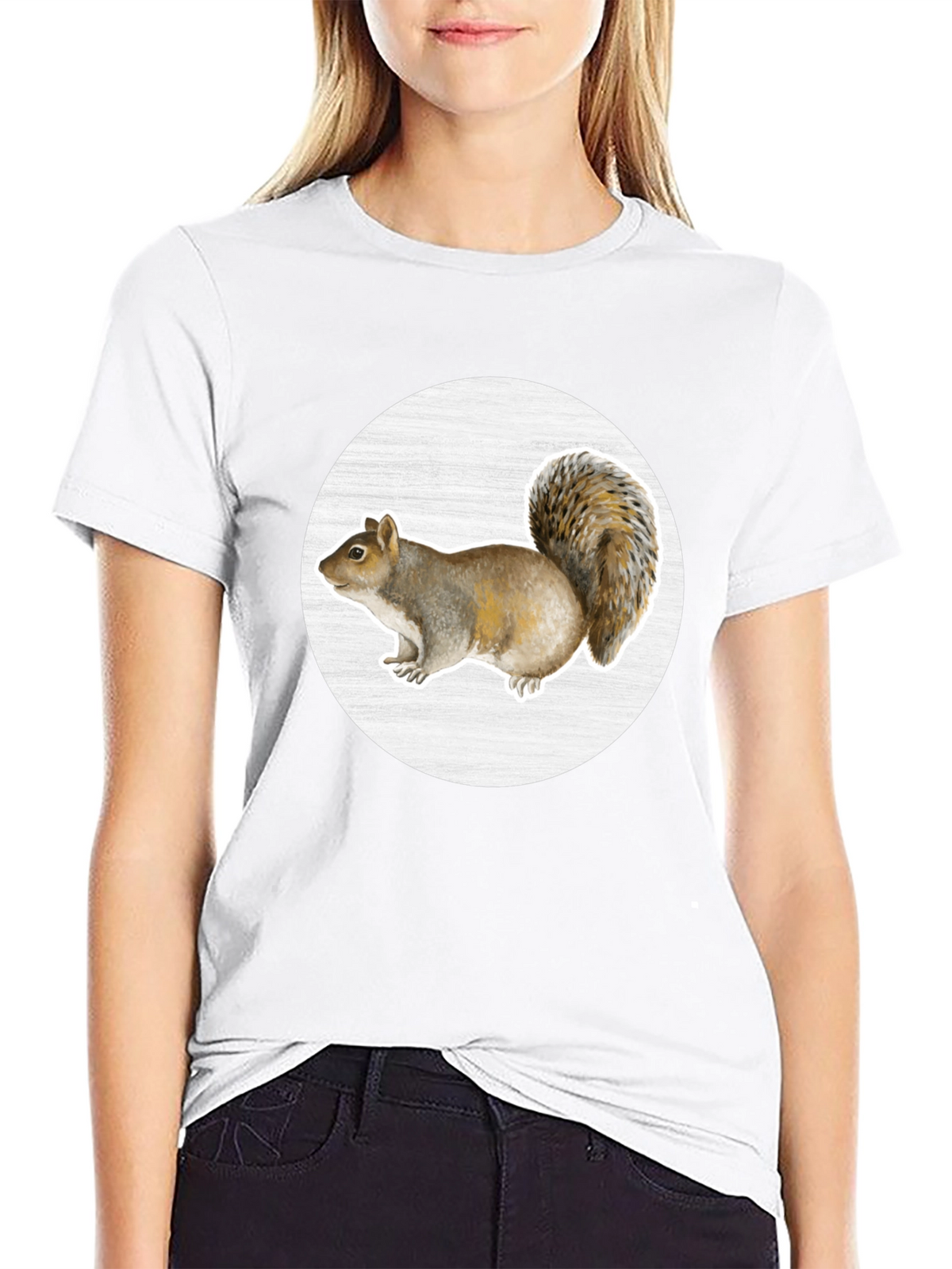 Squirrel Graphic Print Crew Neck T-Shirt