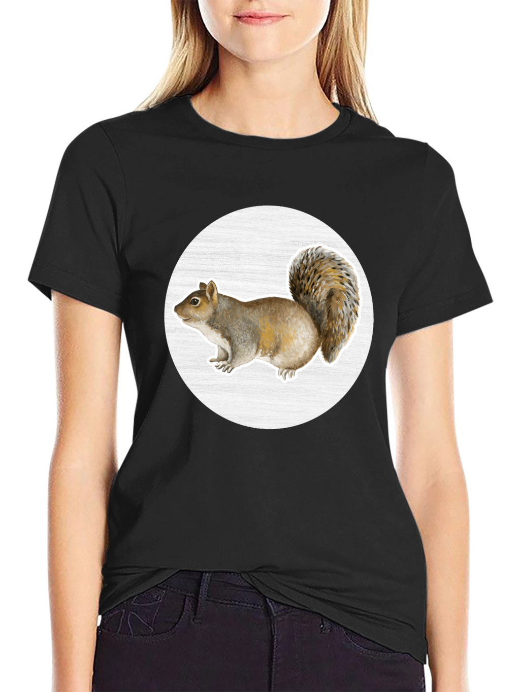 Squirrel Graphic Print Crew Neck T-Shirt
