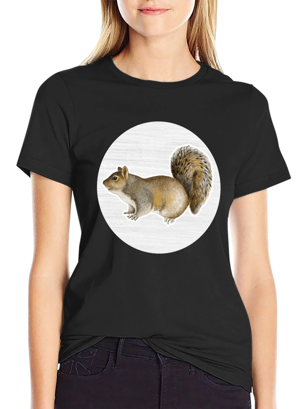 Squirrel Graphic Print Crew Neck T-Shirt