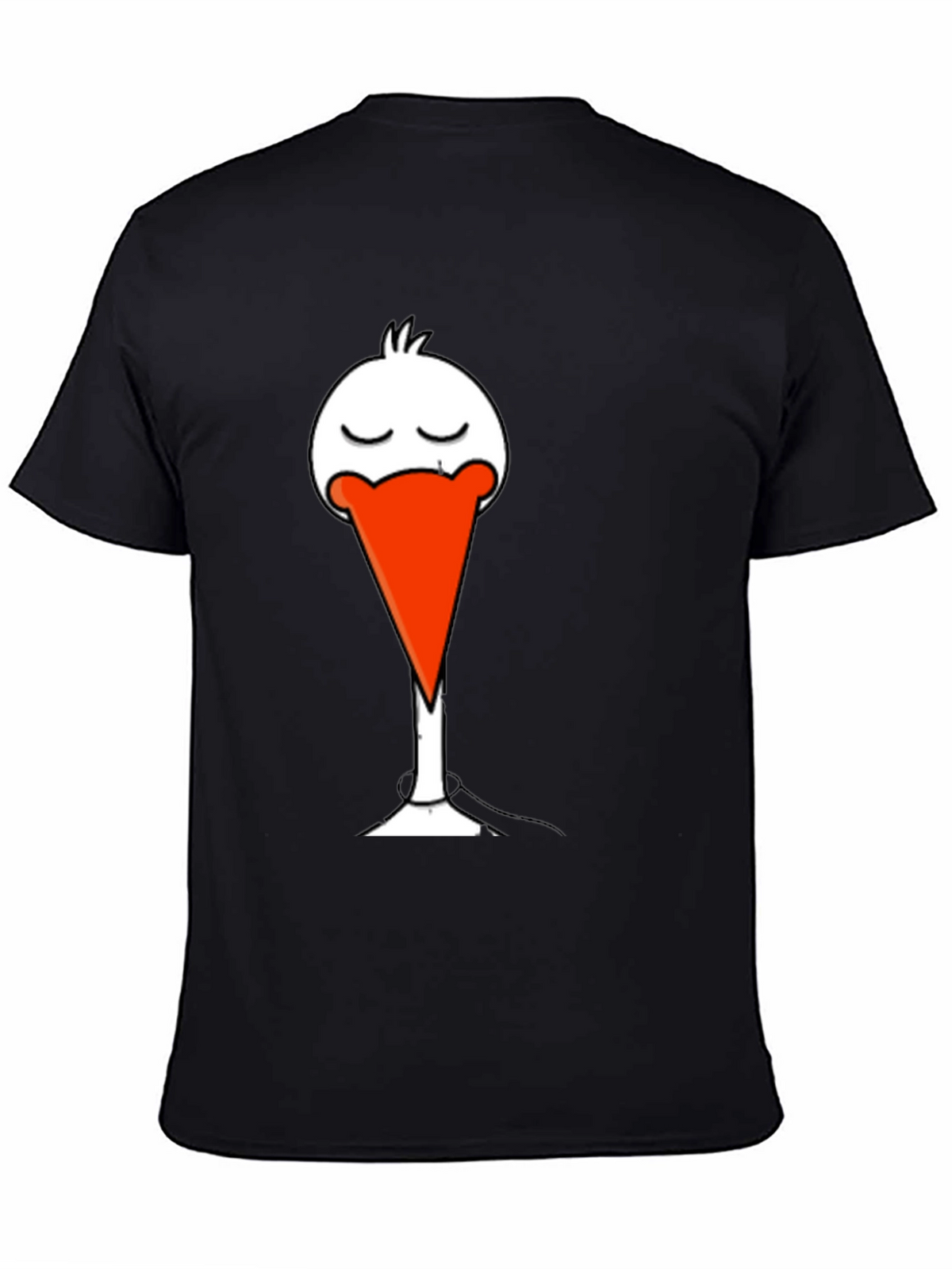 Black T-Shirt with Funny Stork Graphic Print
