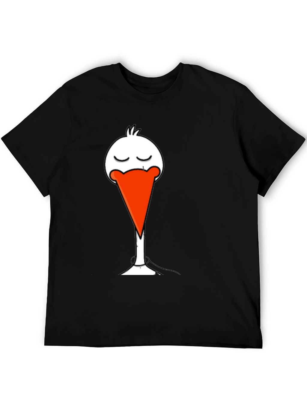 Black T-Shirt with Funny Stork Graphic Print