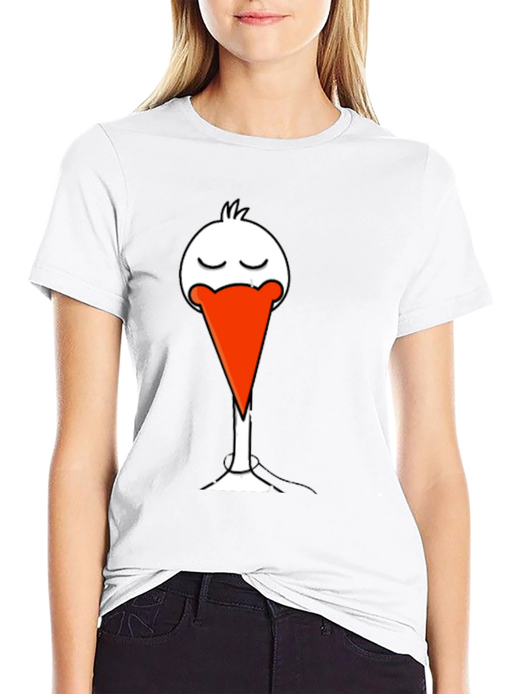 Black T-Shirt with Funny Stork Graphic Print