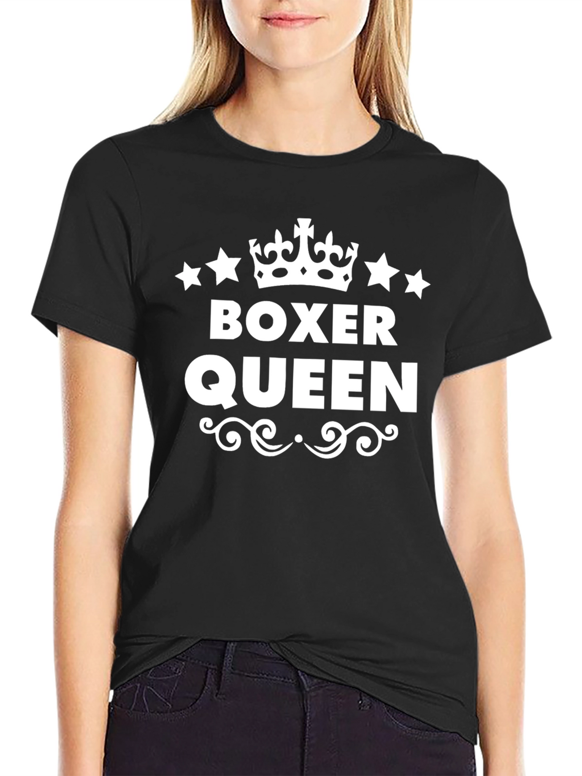 Boxer Queen Graphic Tee - Black Cotton Shirt