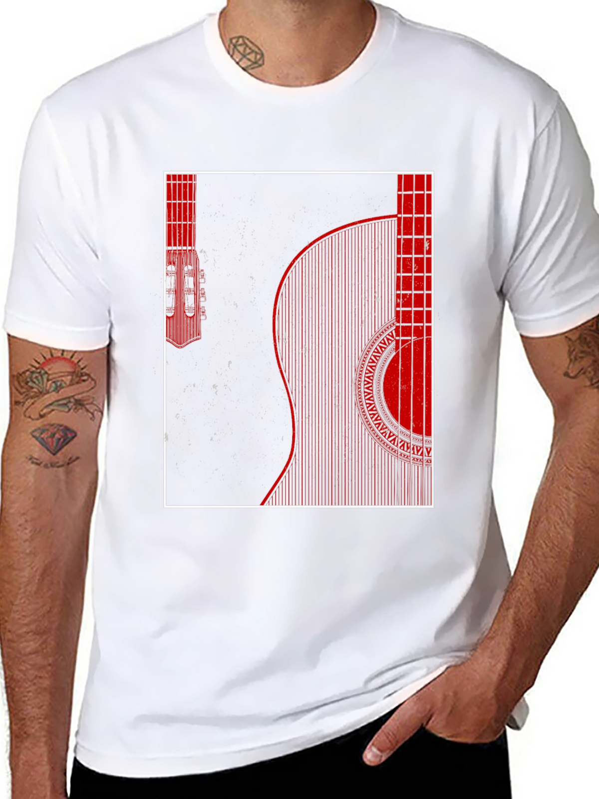 Guitar Graphic Print Mens Black T-Shirt