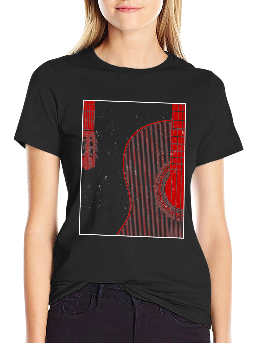 Guitar Graphic Print Mens Black T-Shirt