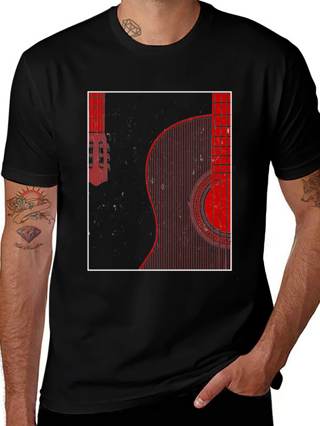 Guitar Graphic Print Mens Black T-Shirt