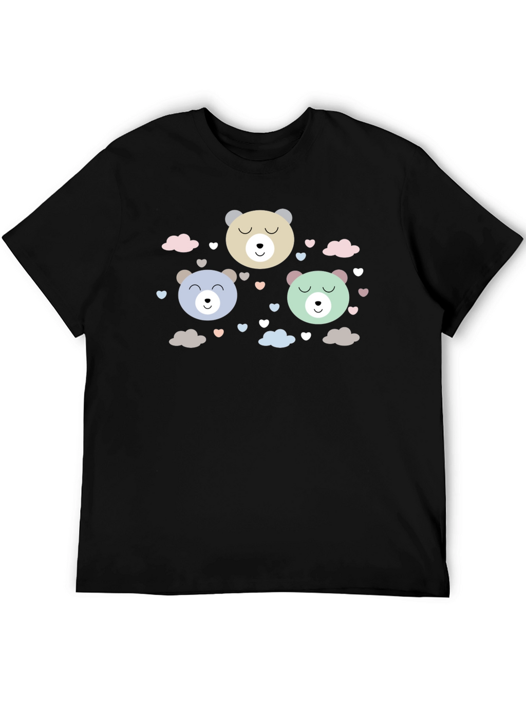 Cute Bear Print Black T-Shirt
