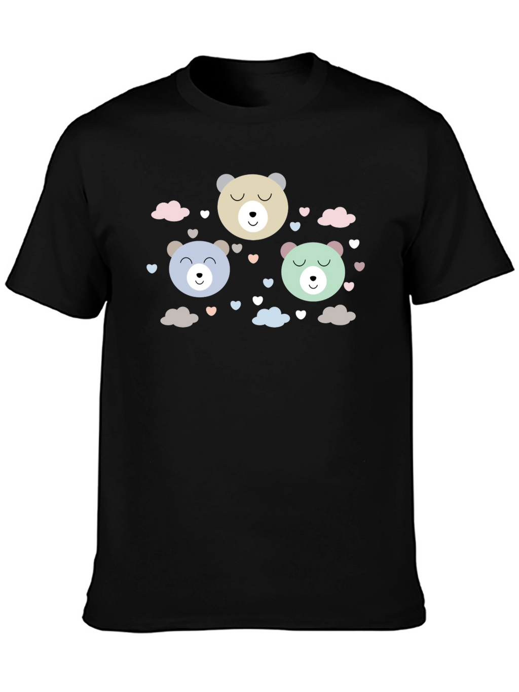 Cute Bear Print Black T-Shirt