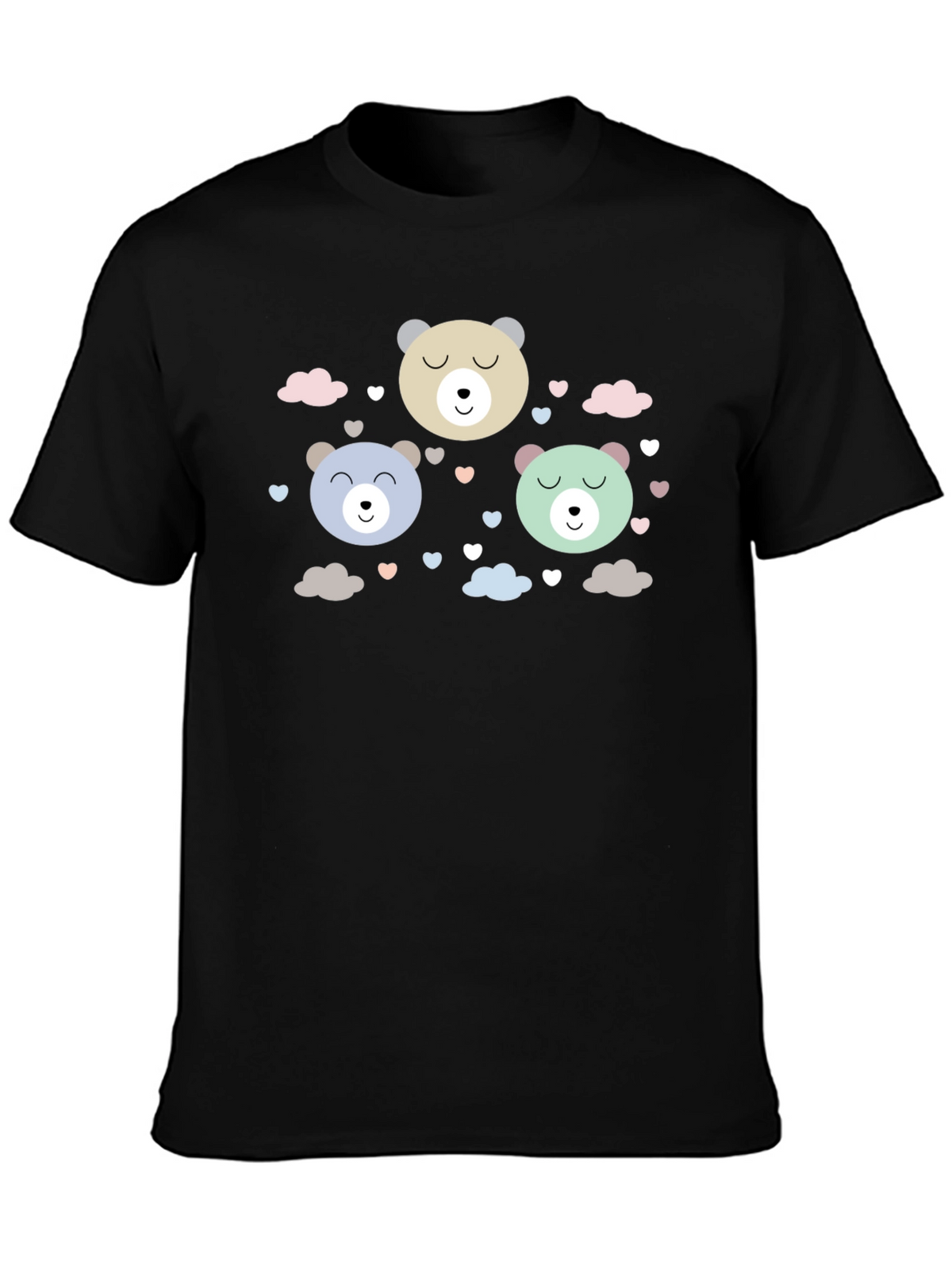 Cute Bear Print Black T-Shirt