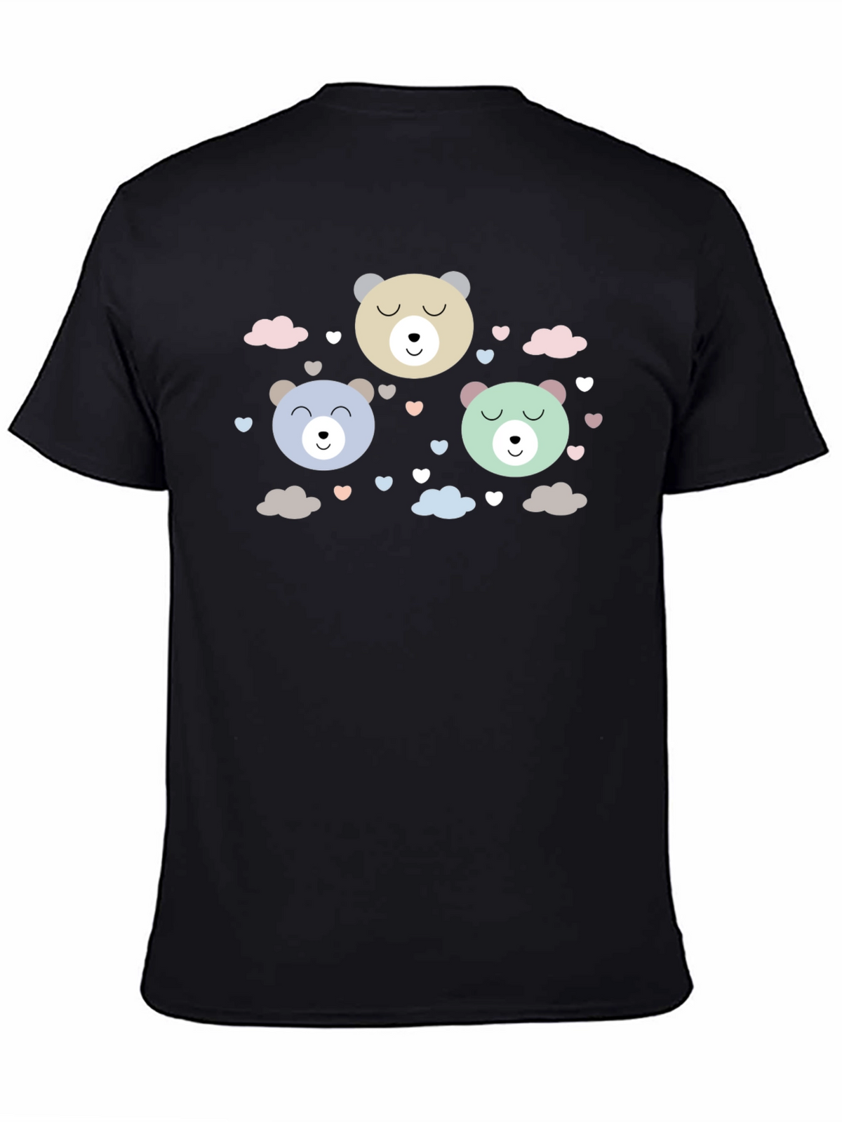 Cute Bear Print Black T-Shirt