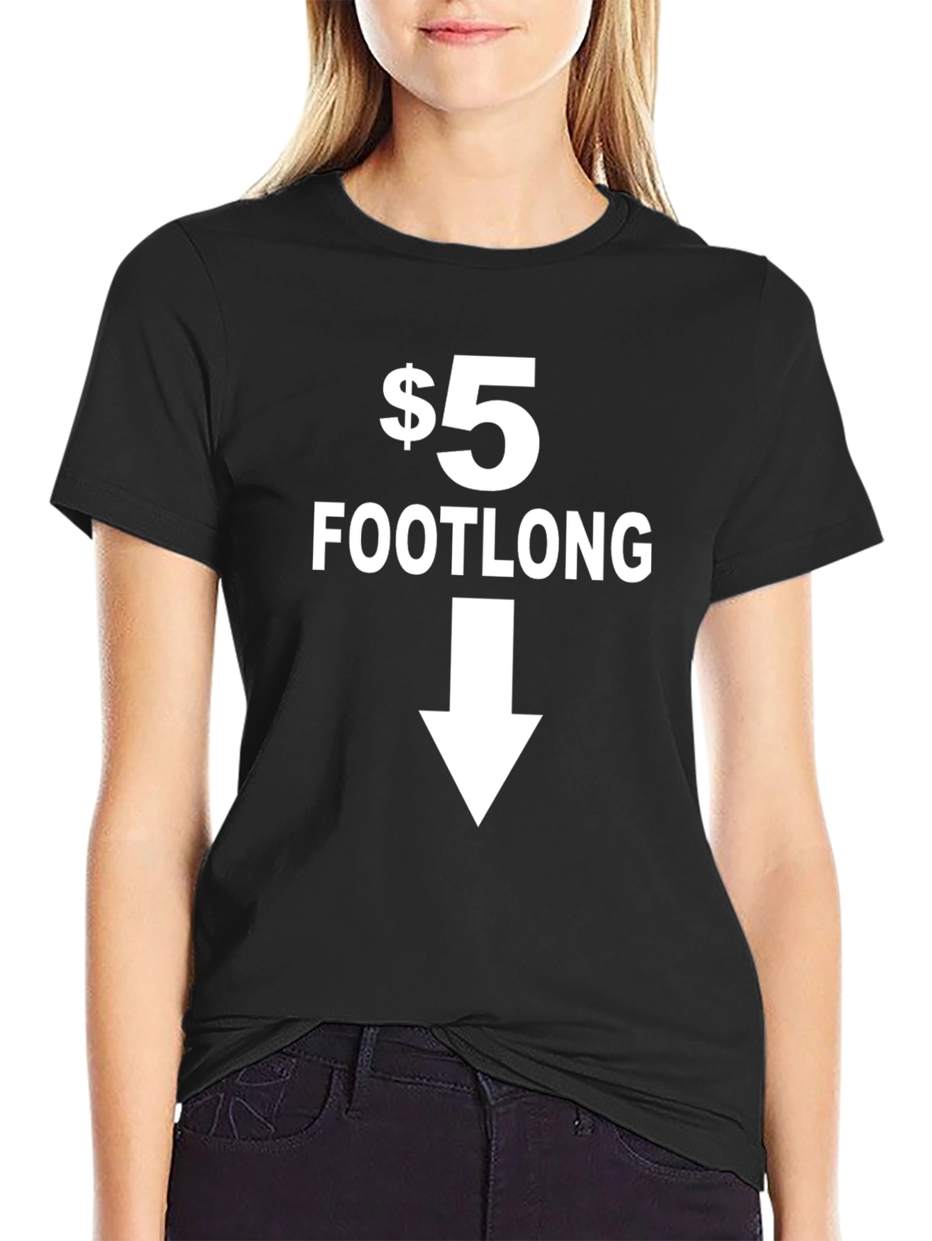 $5 Footlong Black Graphic T-Shirt - Point Down