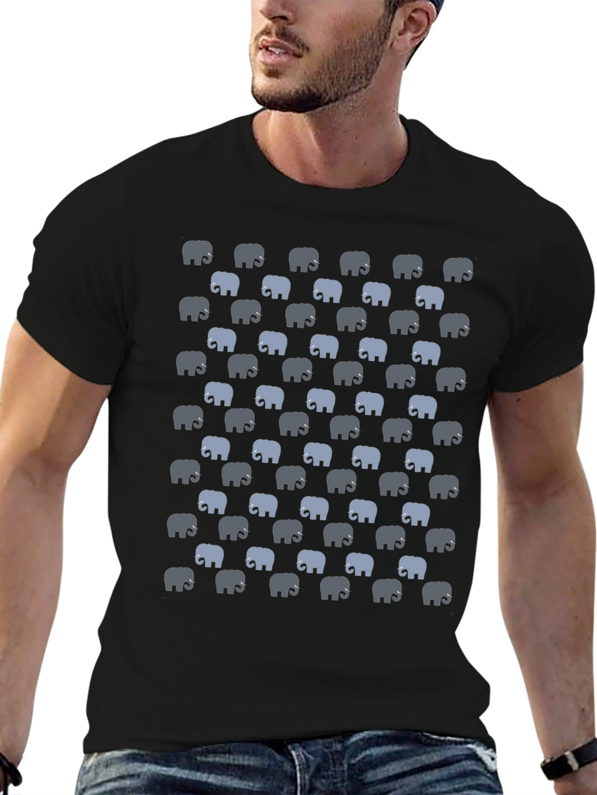 Elephant Print T-Shirt - Black