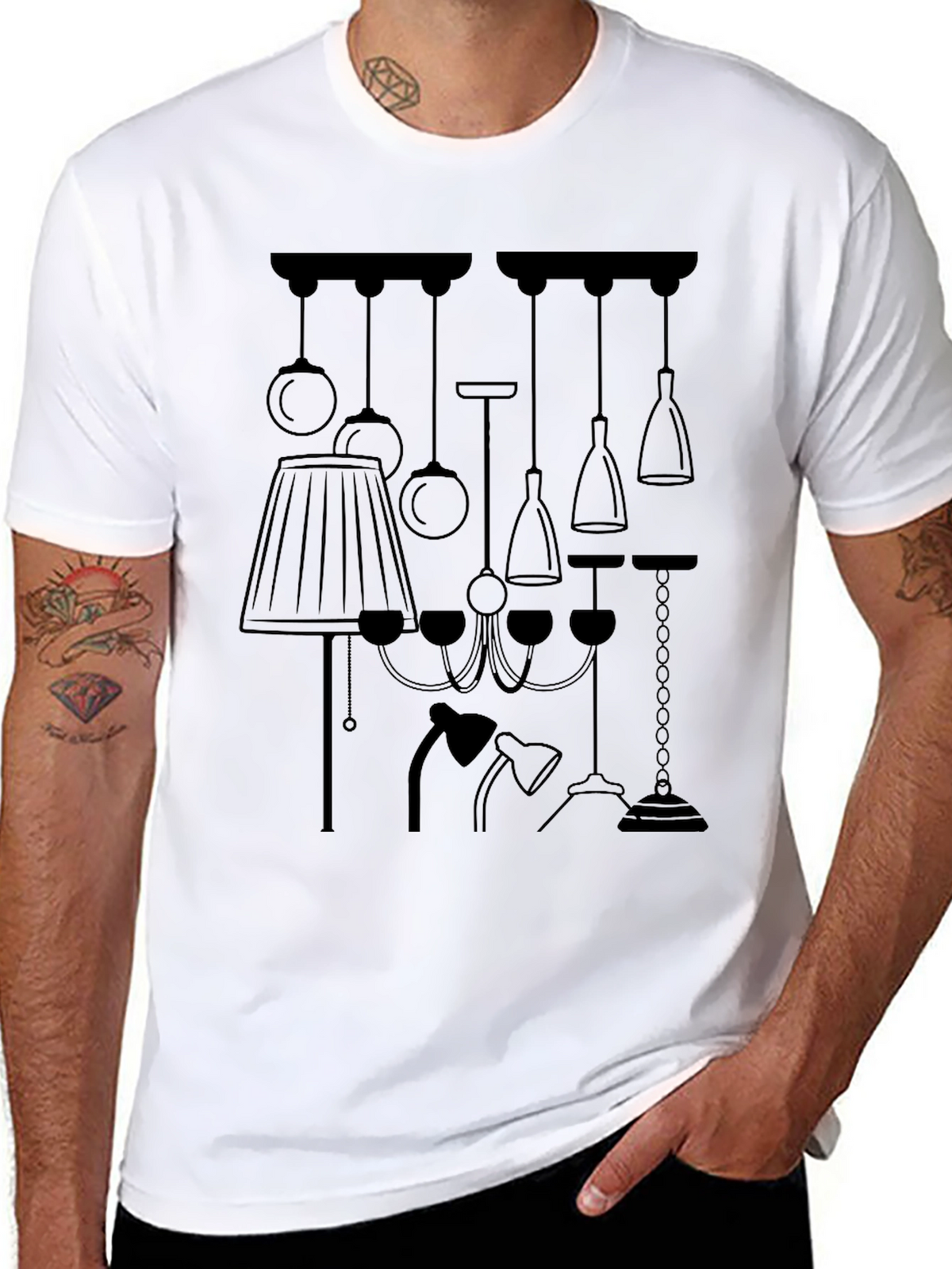 Unique Lamp Design Graphic Tee - Black
