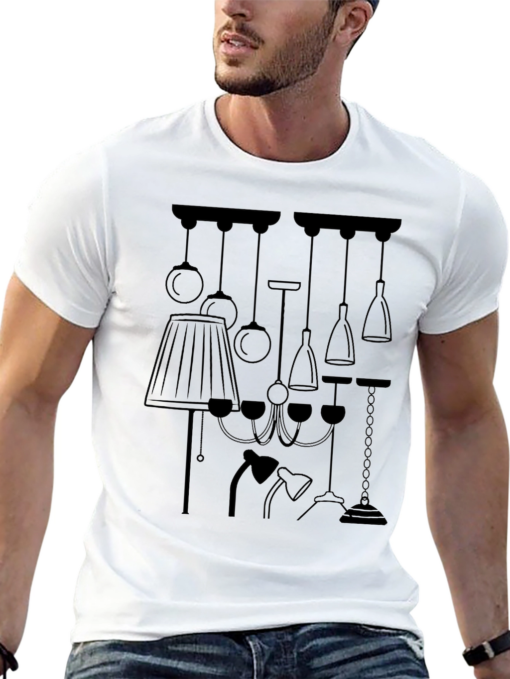 Unique Lamp Design Graphic Tee - Black