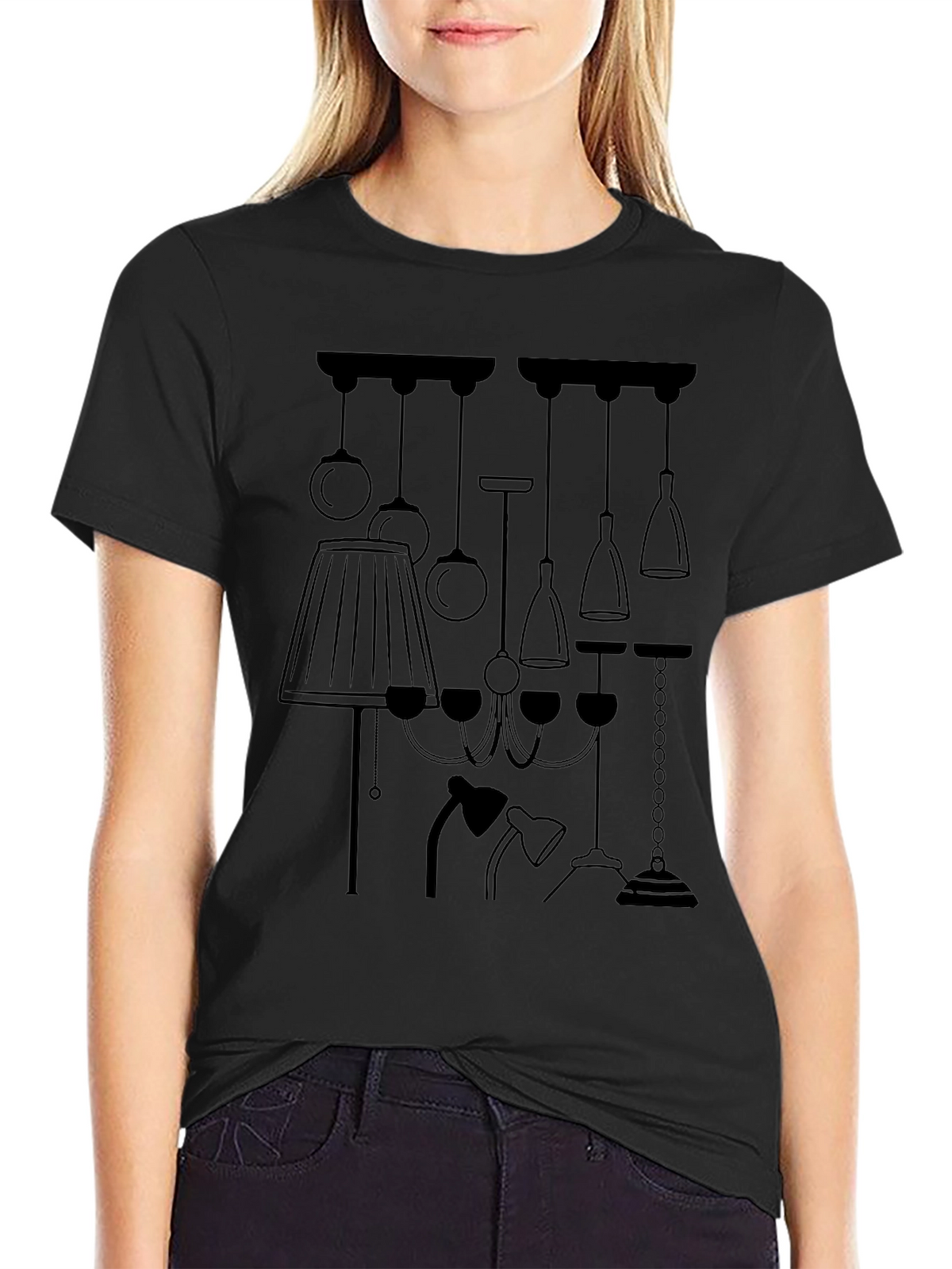 Unique Lamp Design Graphic Tee - Black