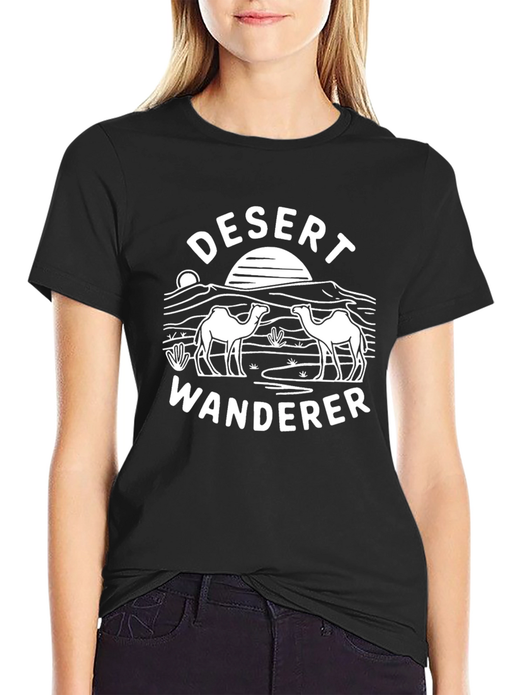 Desert Wanderer Graphic Print Black T-Shirt