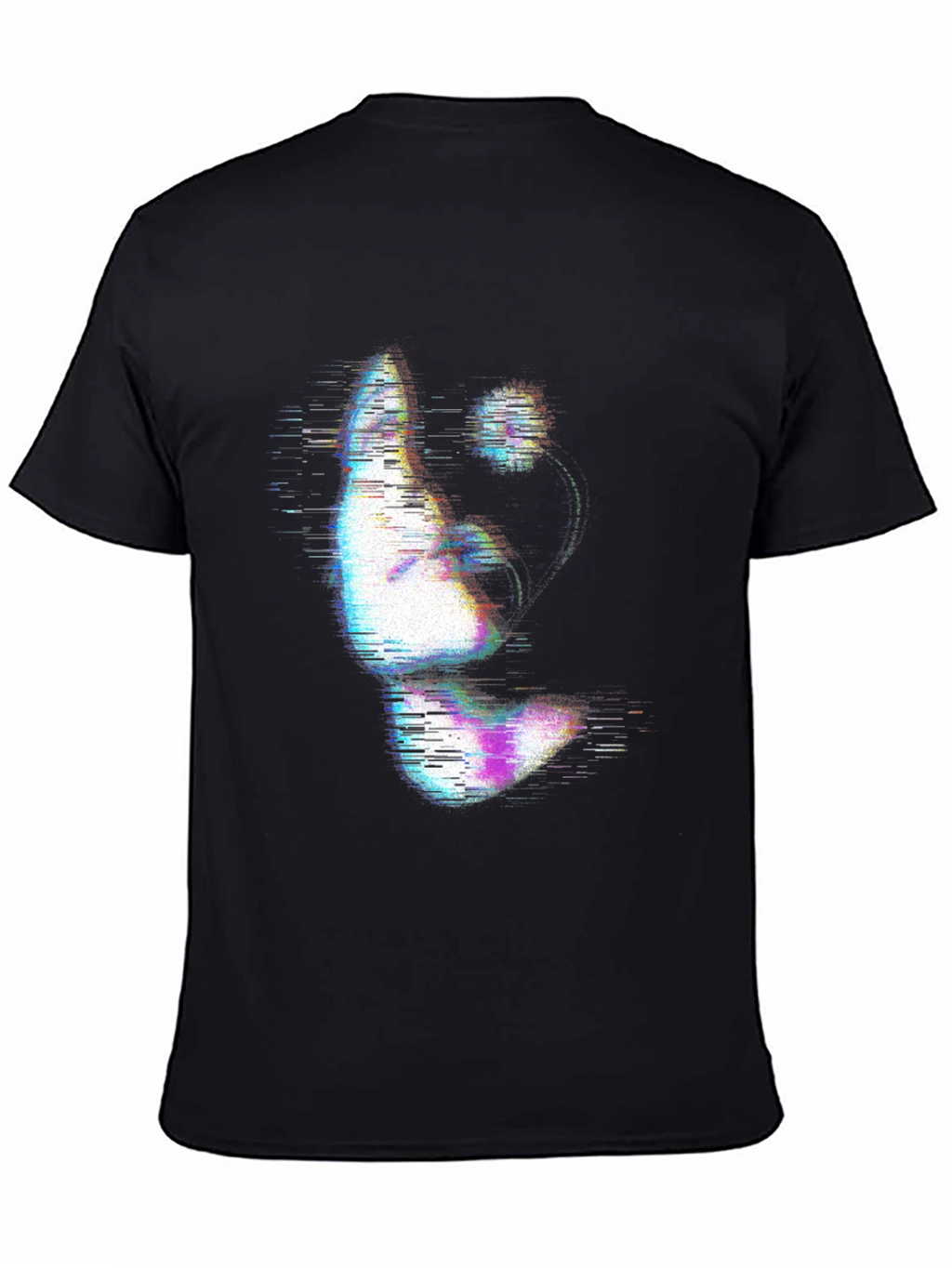 Glitch Art Face Print Black T-Shirt