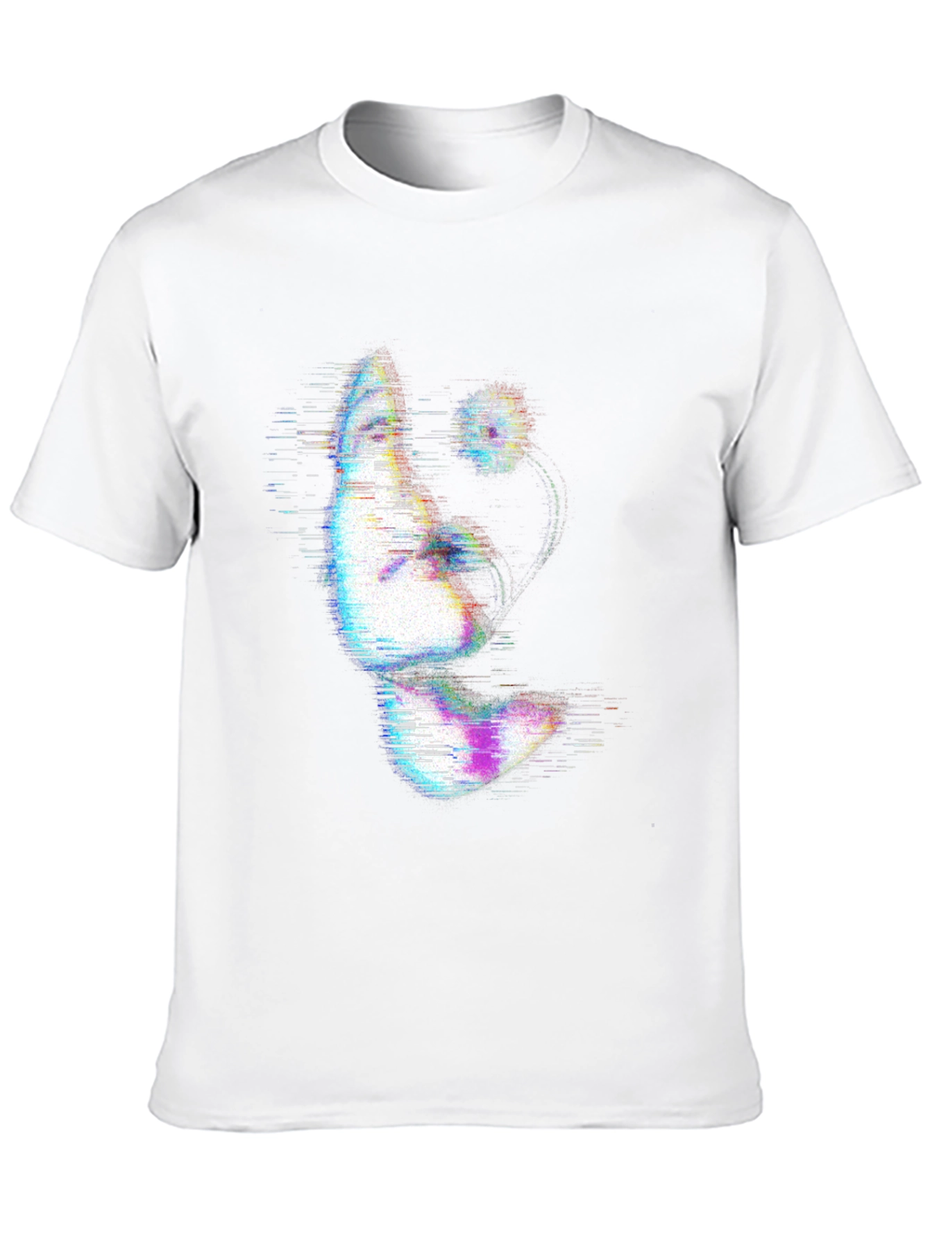 Glitch Art Face Print Black T-Shirt