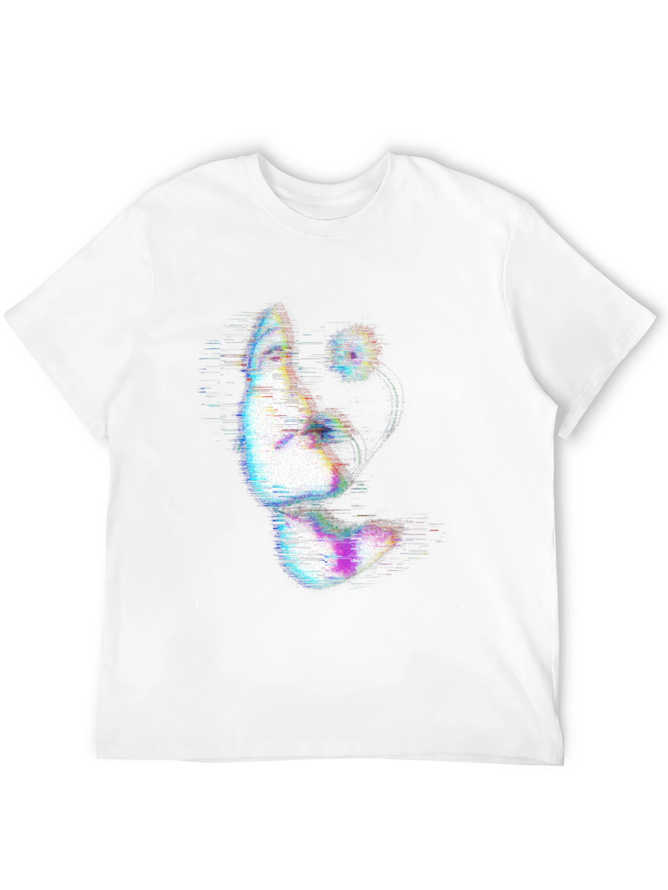 Glitch Art Face Print Black T-Shirt