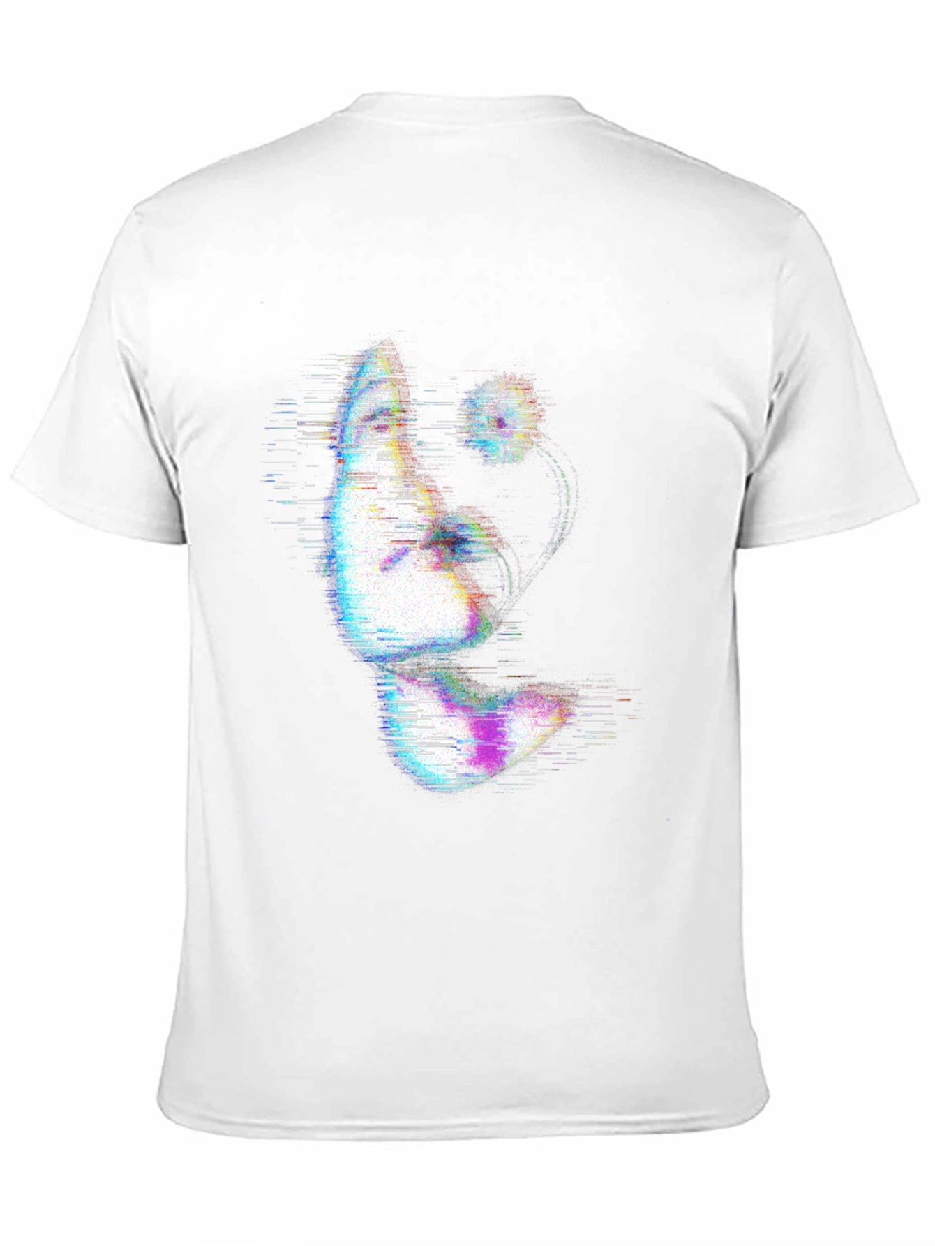 Glitch Art Face Print Black T-Shirt
