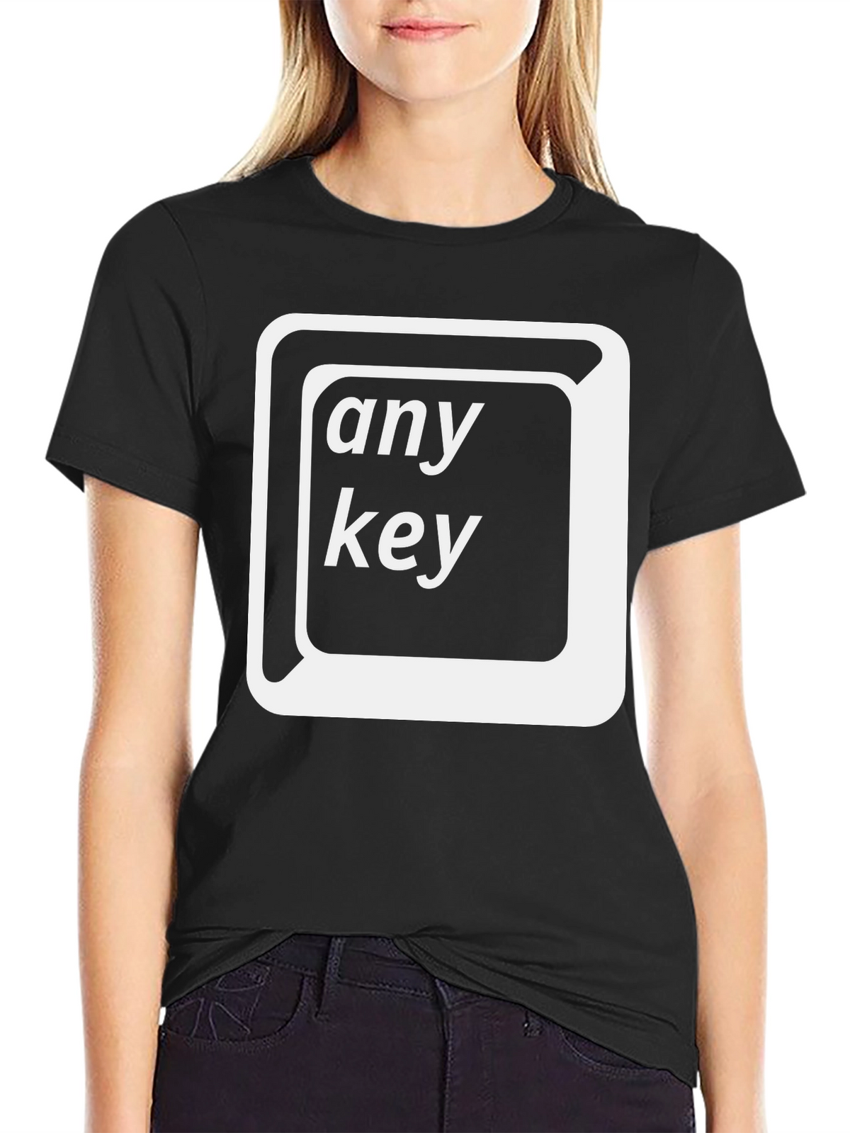 Any Key Black T-Shirt - Novelty Geek Humor