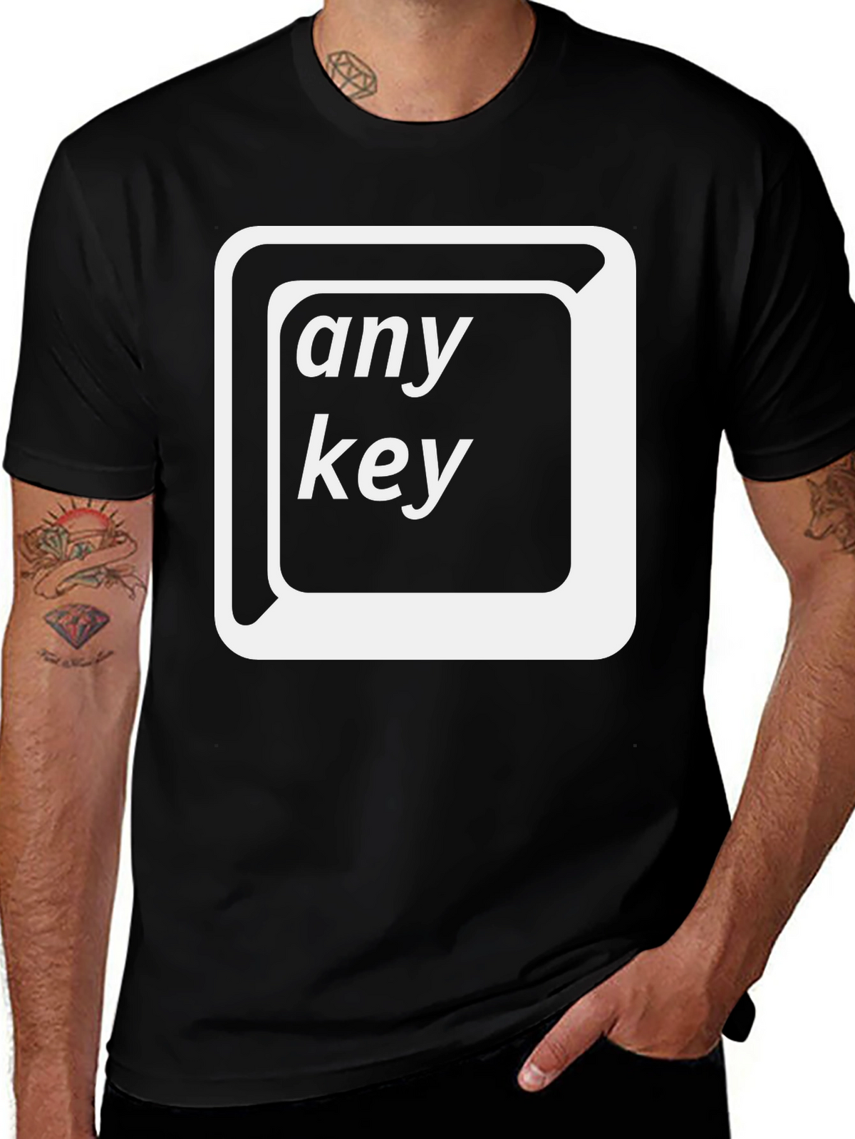 Any Key Black T-Shirt - Novelty Geek Humor